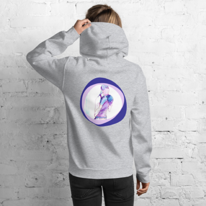 sweat a capuche boxeuse en gris, imprimé dans le dos