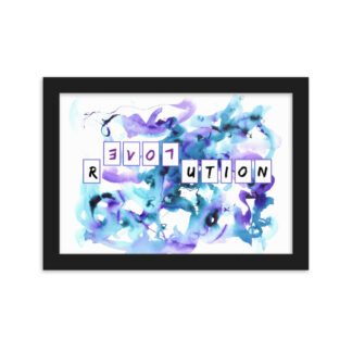 affiche encadrée : révolution love sur fond abstrait bleu et violet