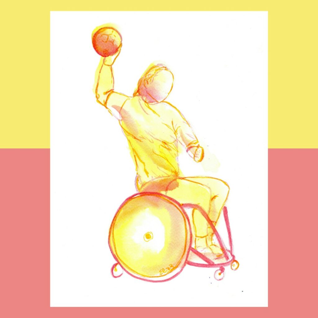 handfauteuil sport handicap dessin couleurs jaune rouge