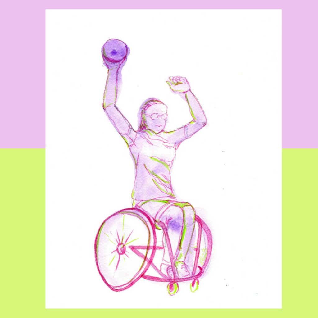 handfauteuil illustration femme en fauteuil prête à lancer la balle - dessin violet par Elize pigmentropie