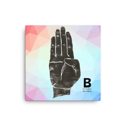 toile imprimée lettre B en langue des signes sur fond coloré